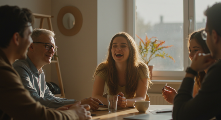 the image shows a fun and healthy conversation, conveying a sense of charisma